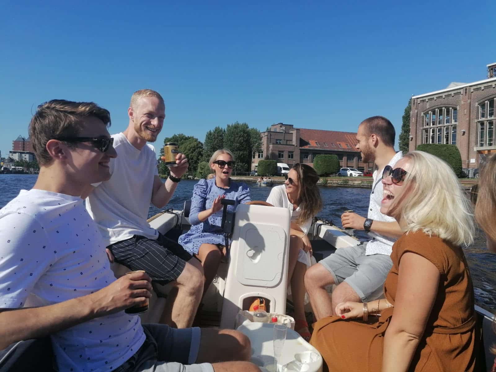 Members of team Nina.care during a work event on the boat