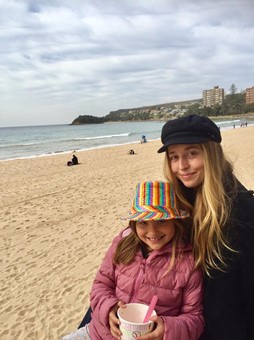 au pair hannah in australia with her host kid on the beach