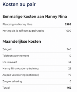 kosten voor een au pair in nederland via nina.care