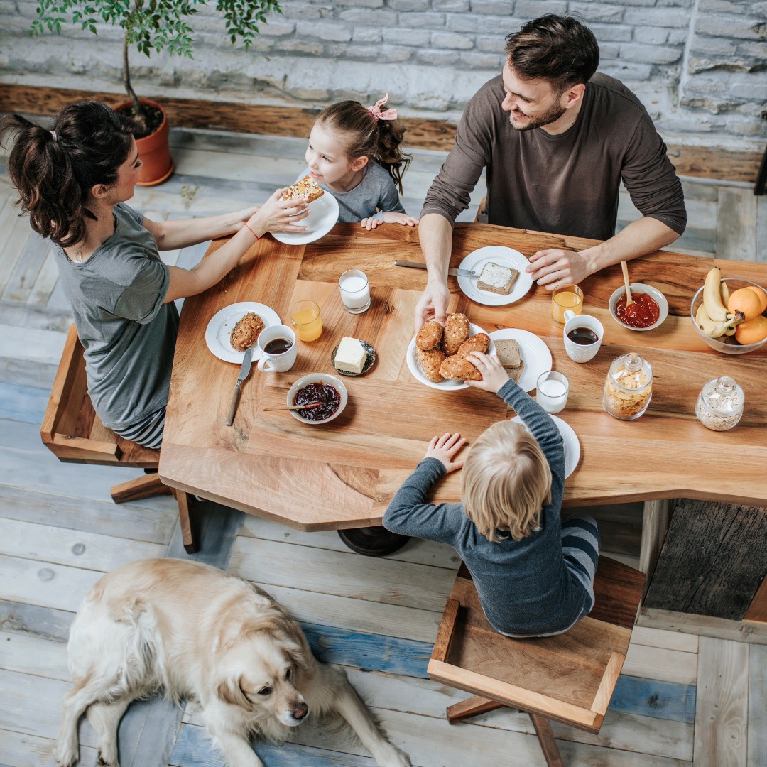 a family eating at the table